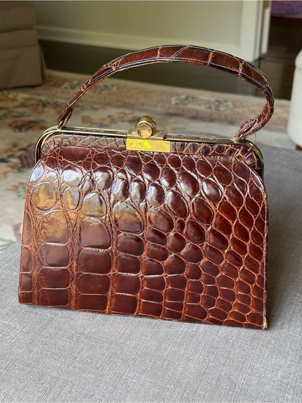 Vintage 40’s 50’s Genuine Alligator Crocodile Frame Purse Handbag
